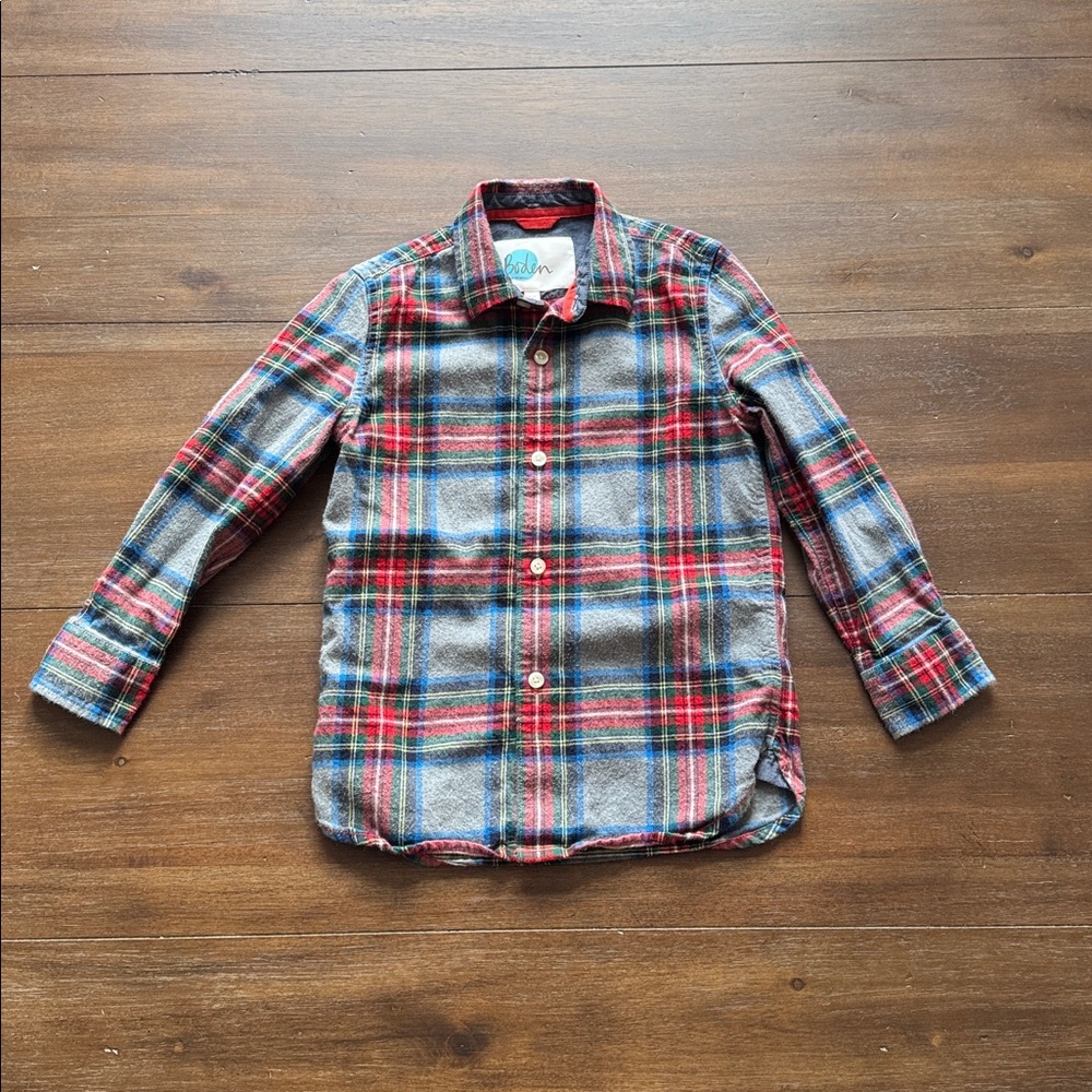 Sz 6-7 122cm Boden plaid tartan checker flannel button-down shirt cotton flannel